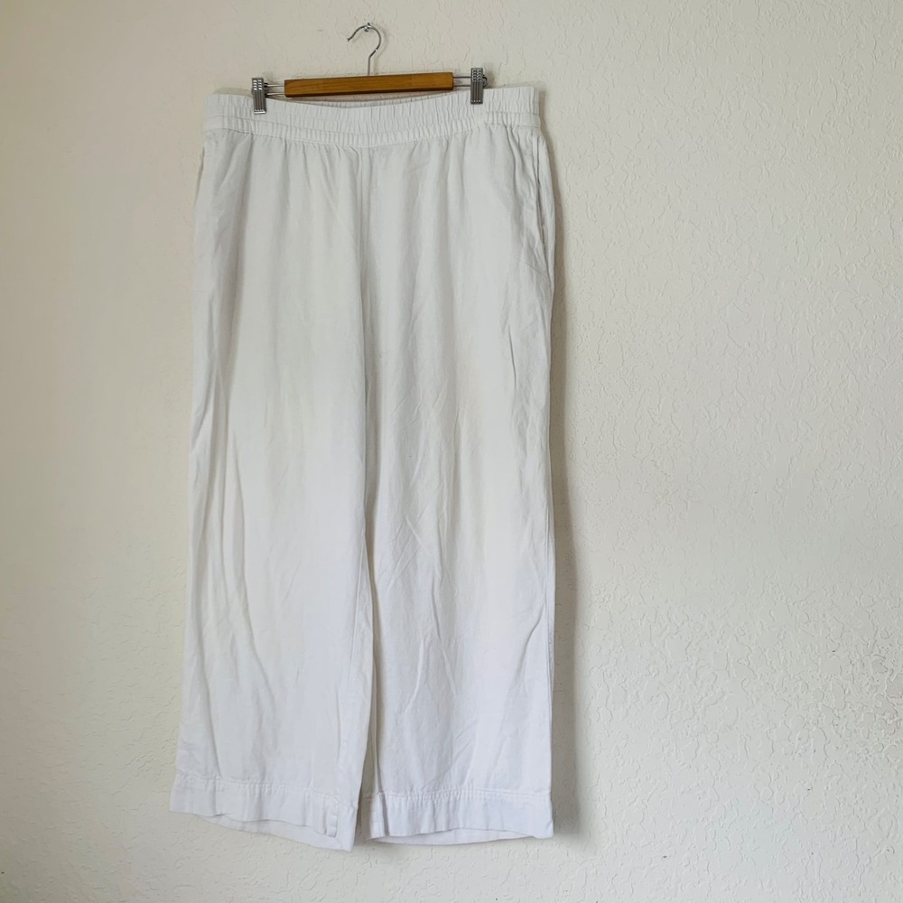 Old Navy Wide Leg Pants Womens XL White Linen Blend Coastal Resort Quiet Luxury